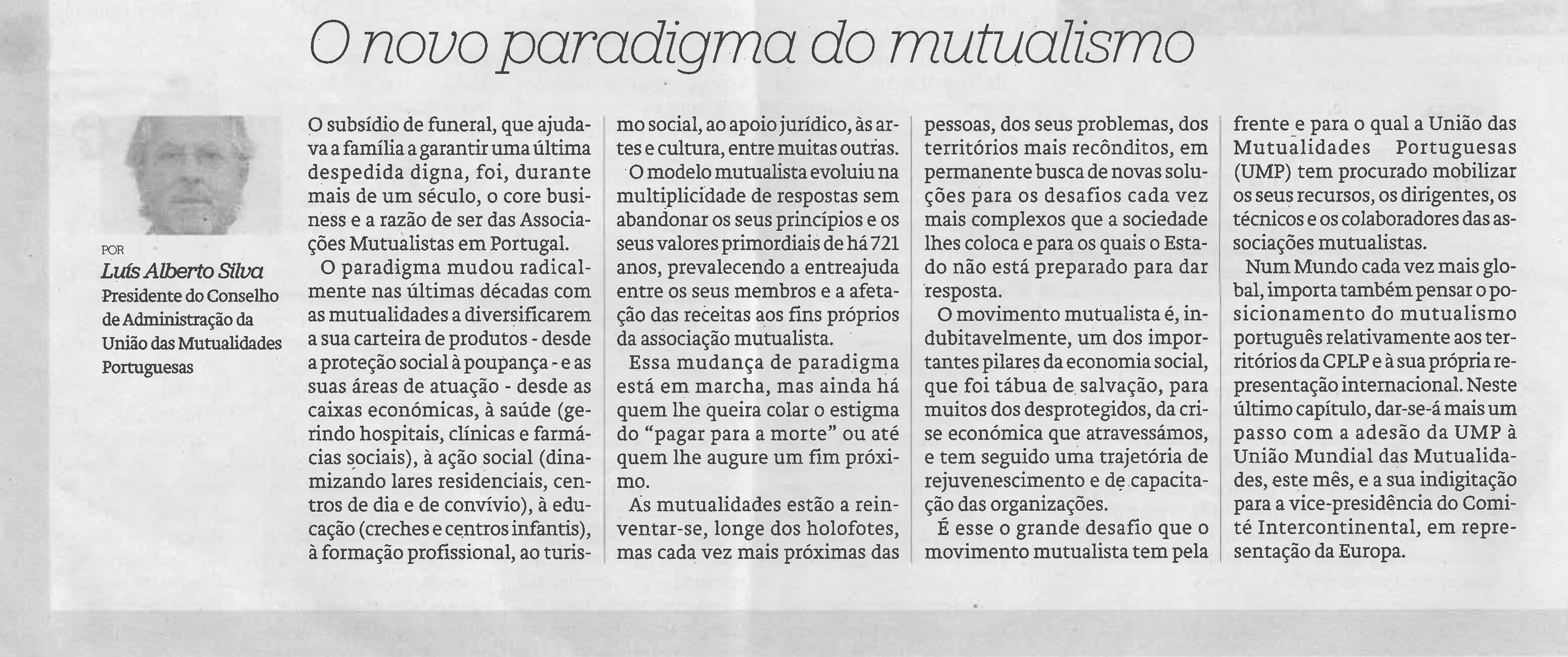 “O novo paradigma do mutualismo” é pretexto de artigo de opinião de Luís Alberto Silva no JN
